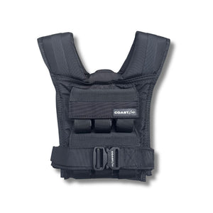 Black weight vest with Coast Cali branding on a white background