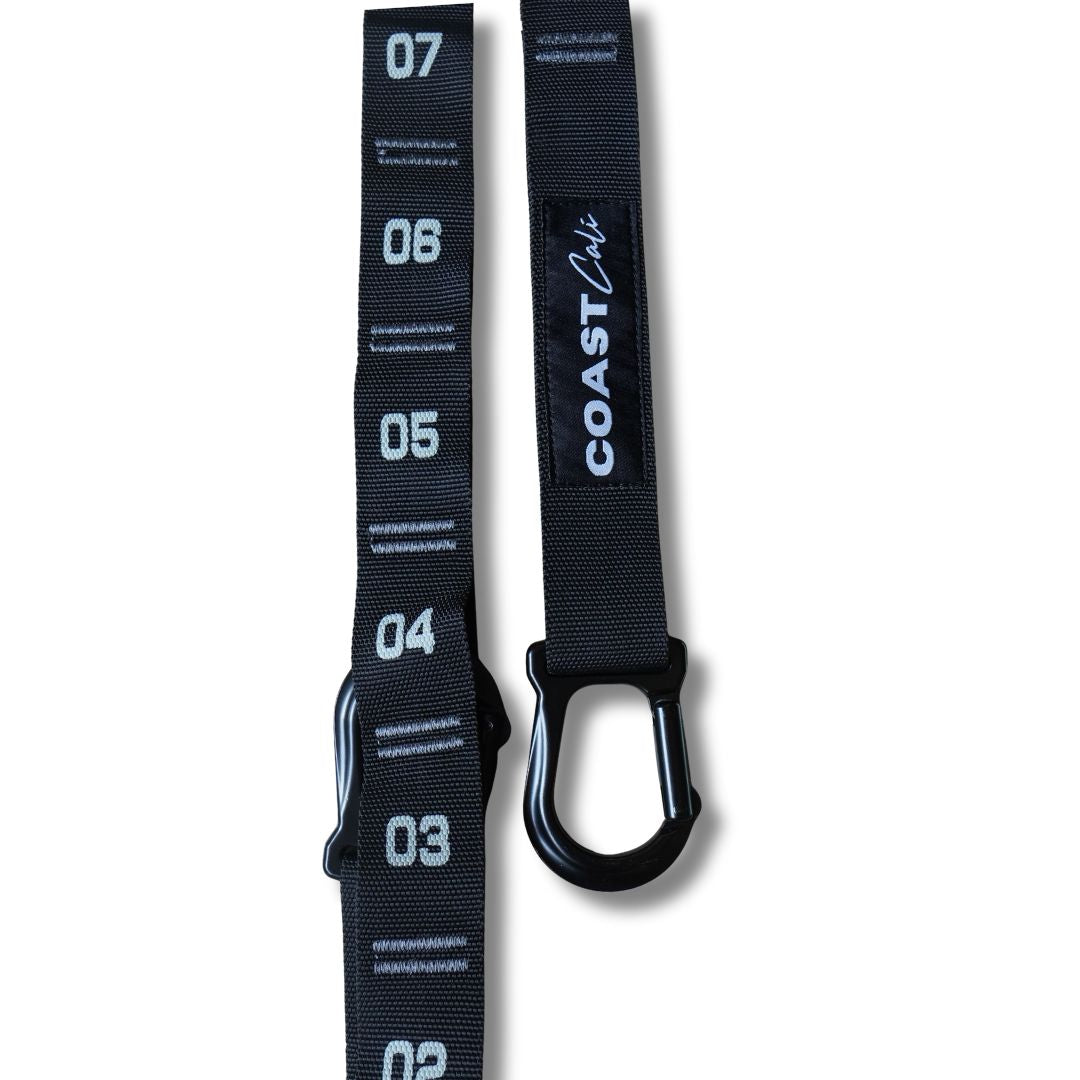 Black strap with numbered markers and 'Coast Cali' branding on a white background