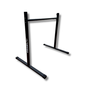 A black static bar used for calisthenics with Coast Cali logo on the vertical support.